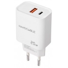 CARGADOR USB PARED NANO CABLE USB-C/PD + USB-A/QC 20W