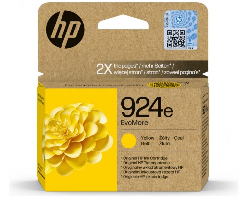 HP 924e EvoMore Yellow Original Ink Cartridge cartucho de tinta 1 pieza(s) Alto rendimiento (XL) Amarillo