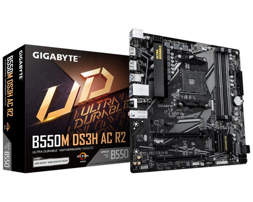 GIGABYTE B550M DS3H AC R2 Placa base - Procesadores AMD Ryzen 5000, VRM de 5+3 fases, hasta 4733 MHz DDR4 (O.C.), 1x M.2 PCIe 4.0 + 1x M.2 PCIe 3.0, Wi-Fi 5, LAN 1 GbE, USB 3.2 Gen 1