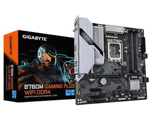 GIGABYTE B760M GAMING PLUS WIFI DDR4 Placa base - Compatible con procesadores Intel Core de 14&Acirc;&ordf; generaci&Atilde;&sup3;n, VRM de 4+1+1 fases, hasta 5333 MHz DDR4 (OC), 2xPCIe 4.0 M.2, Wi-Fi 6, LAN 1 GbE, USB 3.2 Gen 1