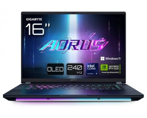 GIGABYTE AORUS MASTER 16 BYHC5ESE64SP ordenador portatil Intel Core Ultra 9 40,6 cm (16") WQXGA DDR5-SDRAM NVIDIA GeForce RTX 5080 Wi-Fi 7 (802.11be) Negro