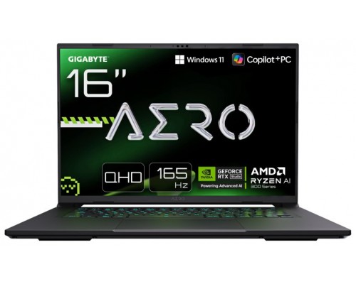 GIGABYTE AERO X16 1VH93ESC94AH ordenador portatil AMD Ryzen AI 7 40,6 cm (16") DDR5-SDRAM NVIDIA GeForce RTX 5060 Wi-Fi 6E (802.11ax) Gris