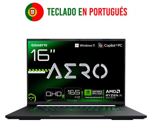 GIGABYTE AERO X16 1VH93PTC94AH ordenador portatil AMD Ryzen AI 7 350 Port&Atilde;&iexcl;til 40,6 cm (16") WQXGA 16 GB DDR5-SDRAM 1 TB SSD NVIDIA GeForce RTX 5060 Wi-Fi 6E (802.11ax) Windows 11 Home Portugu&Atilde;&copy;s Gris