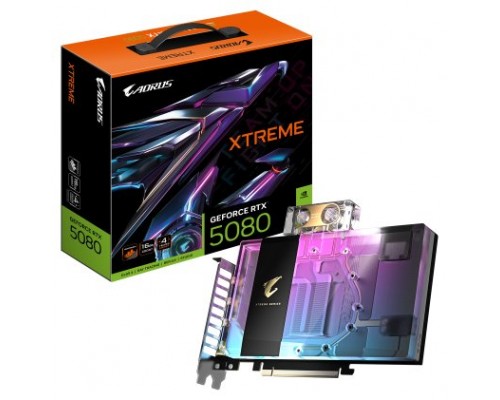 GIGABYTE AORUS GeForce RTX 5080 XTREME WATERFORCE WB 16G Tarjeta Gr&Atilde;&iexcl;fica - 16GB GDDR7, 256 bits, PCI-E 5.0, 2805MHz Core Clock, 3 x DP 2.1a, 1 x HDMI 2.1b, NVIDIA DLSS 4, GV-N5080AORUSX WB-16GD