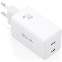 AISENS Cargador GaN 65W, 2xUSB-C PD3.0 QC4.0, Blanco