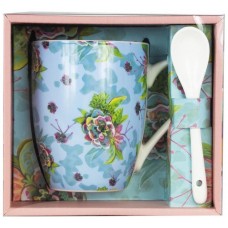 Taza cerámica con cuchara enesco flores