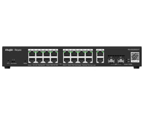 Ruijie Networks RG-ES220GS-P switch Gestionado L2 Gigabit Ethernet (10/100/1000) EnergÃ­a sobre Ethernet (PoE) Negro