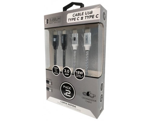 SUBBLIM PACK 2 CABLES USB TIPO USB-C A USB-C 1 M BLACK/SILVER cable USB