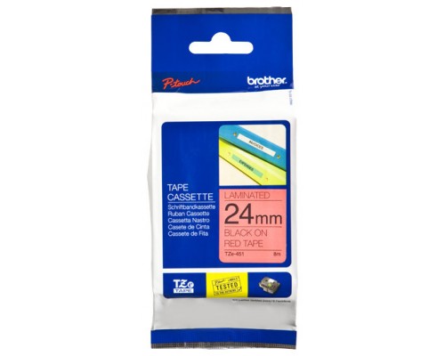 Brother TZe451 cinta laminada 24mm Negro/Rojo 8m