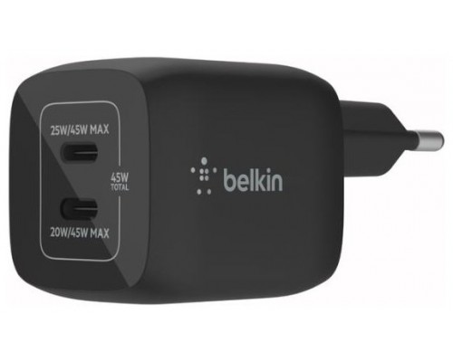 CARGADOR USB-C BELKIN 45W WCH011VFBK 2xUSB-C GAN BOOST