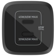 CARGADOR USB-C BELKIN 65W WCH013VFBK 2xUSB-C GAN BOOST